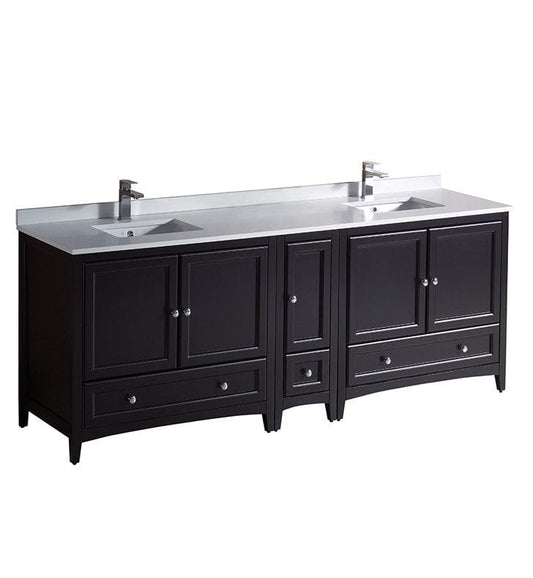 Fresca Oxford 84" Espresso Traditional Double Sink Bathroom Cabinets w/ Top & Sinks