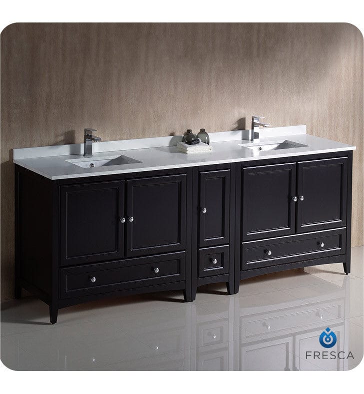 Fresca Oxford 84 Espresso Traditional Double Sink Bathroom Cabinets w/ Top & Sinks