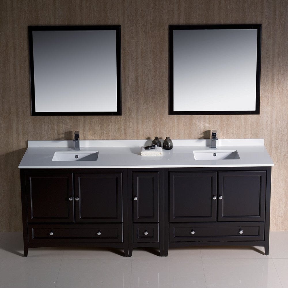 Fresca Oxford 84 Espresso Traditional Double Sink Bathroom Vanity w/ Side Cabinet