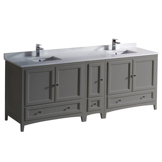 Fresca Oxford 84" Gray Traditional Double Sink Bathroom Cabinets w/ Top & Sinks