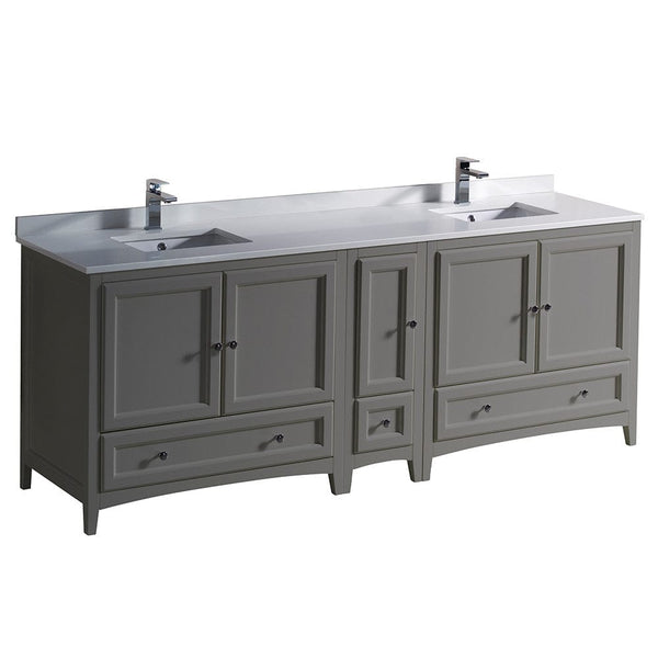 Fresca Oxford 84 Gray Traditional Double Sink Bathroom Cabinets w/ Top & Sinks