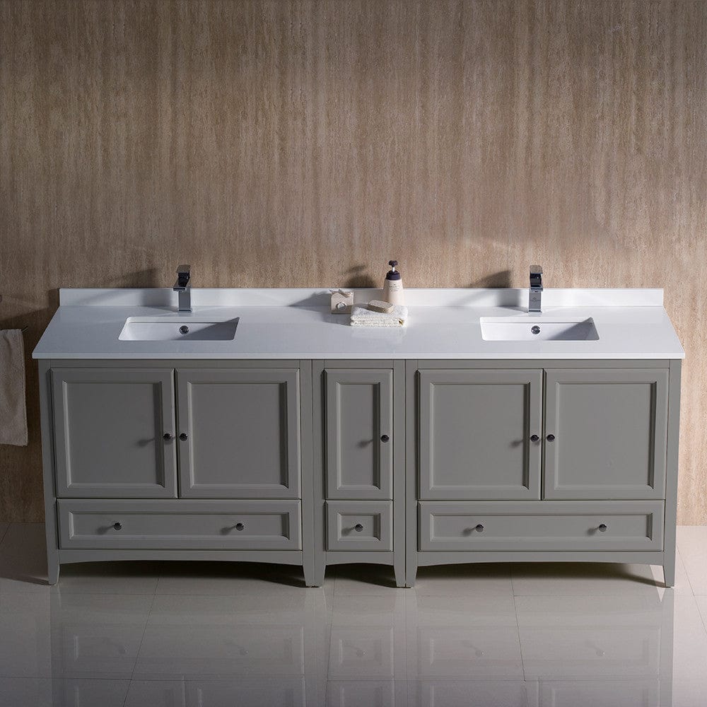 Fresca Oxford 84 Gray Traditional Double Sink Bathroom Cabinets w/ Top & Sinks