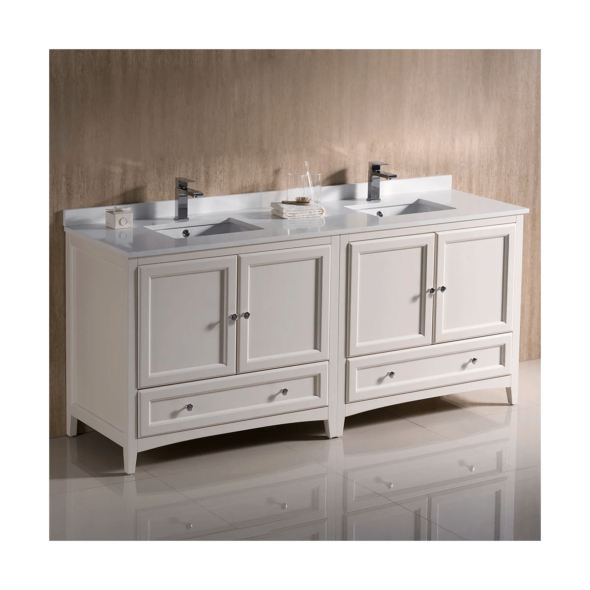 Fresca Oxford Mahogany 72" Double Undermount Sink Vanity with Wood Cabinet, Quartz Vanity Top | FCB20-3636MH-CWH-U