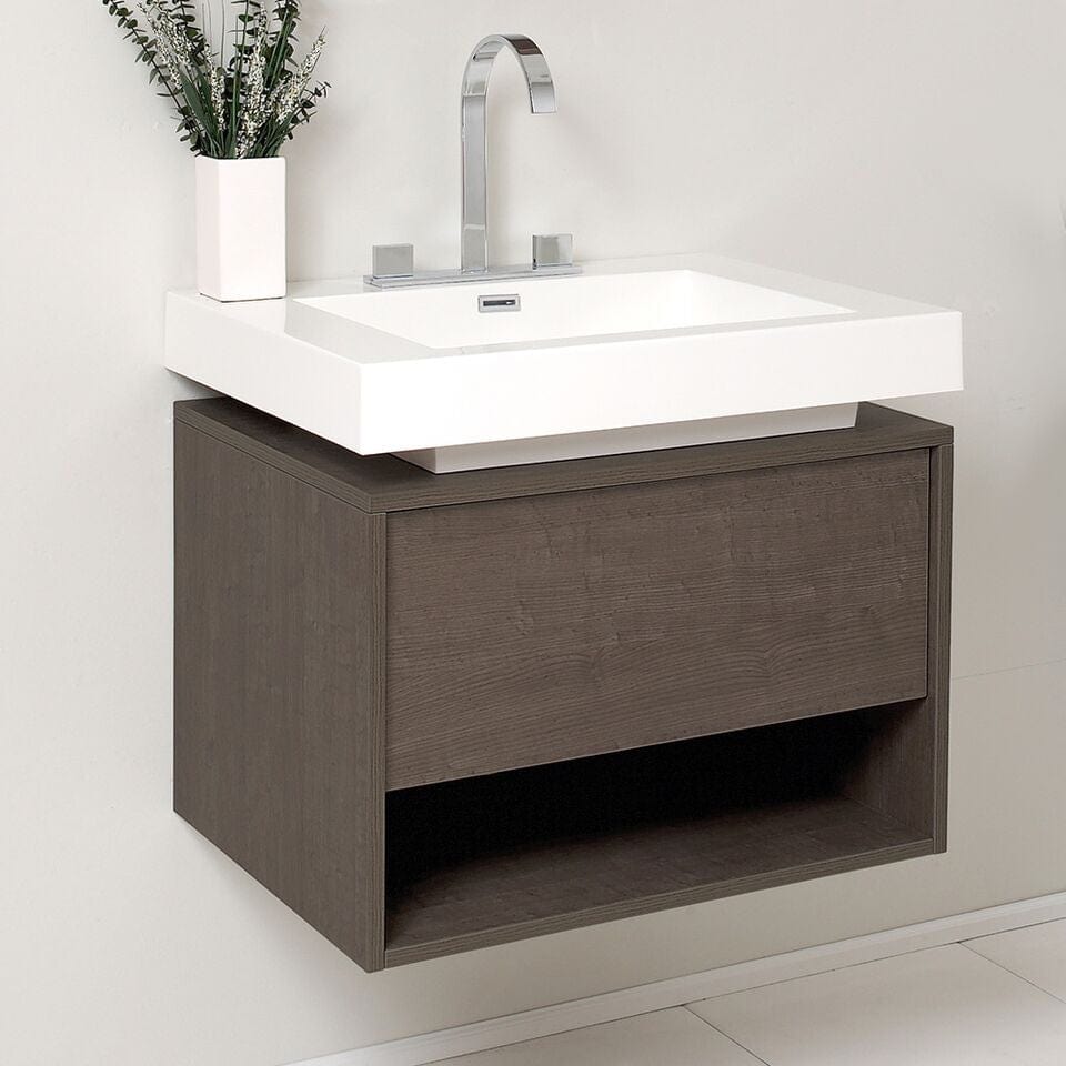 Fresca Potenza 28 Gray Oak Modern Bathroom Cabinet w/ Vessel Sink