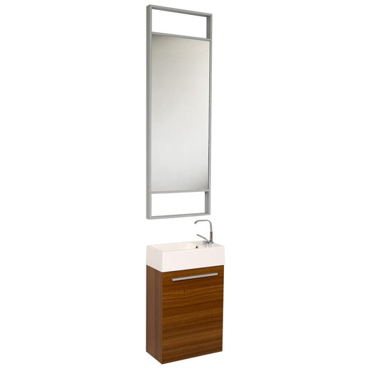 Fresca Pulito Small Teak Modern Bathroom Vanity w/ Tall Mirror