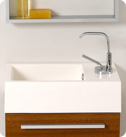 Fresca Pulito Small Teak Modern Bathroom Vanity w/ Tall Mirror