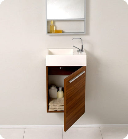 Fresca Pulito Small Teak Modern Bathroom Vanity w/ Tall Mirror