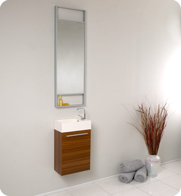 Fresca Pulito Small Teak Modern Bathroom Vanity w/ Tall Mirror