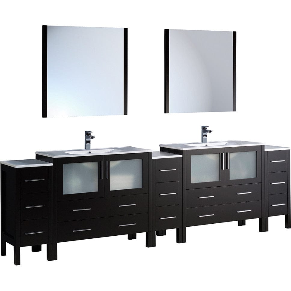 Fresca Torino 108" Espresso Modern Double Sink Bathroom Vanity w/ 3 Side Cabinets & Integrated Sinks