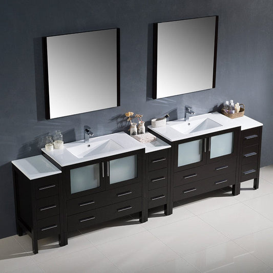 Fresca Torino 108 Espresso Modern Double Sink Bathroom Vanity w/ 3 Side Cabinets & Integrated Sinks
