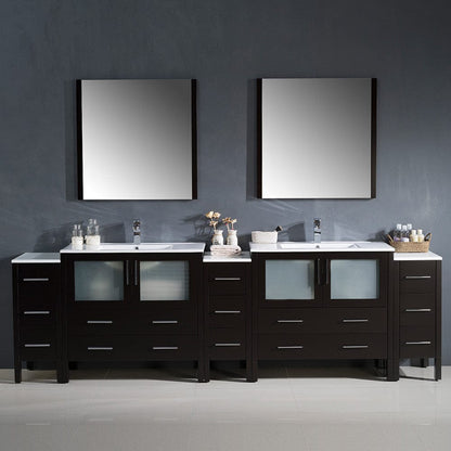 Fresca Torino 108 Espresso Modern Double Sink Bathroom Vanity w/ 3 Side Cabinets & Integrated Sinks