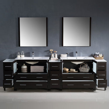 Fresca Torino 108 Espresso Modern Double Sink Bathroom Vanity w/ 3 Side Cabinets & Integrated Sinks