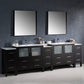 Fresca Torino 108 Espresso Modern Double Sink Bathroom Vanity w/ 3 Side Cabinets & Integrated Sinks