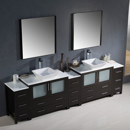 Fresca Torino 108 Espresso Modern Double Sink Bathroom Vanity w/ 3 Side Cabinets & Vessel Sinks