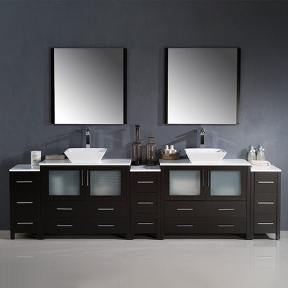 Fresca Torino 108 Espresso Modern Double Sink Bathroom Vanity w/ 3 Side Cabinets & Vessel Sinks