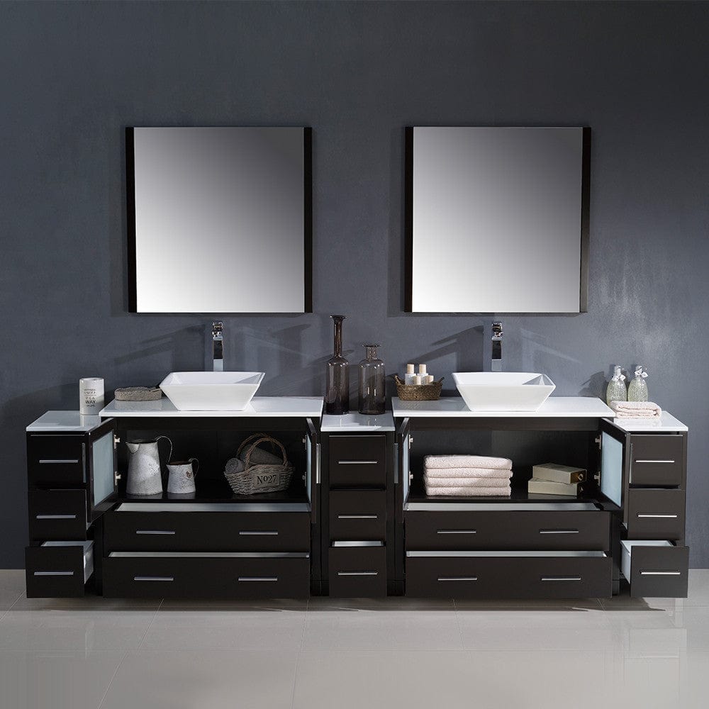 Fresca Torino 108 Espresso Modern Double Sink Bathroom Vanity w/ 3 Side Cabinets & Vessel Sinks