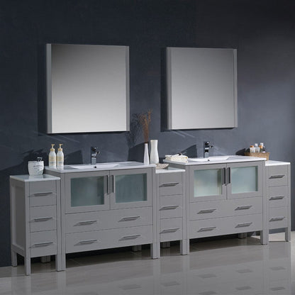 Fresca Torino 108 Gray Modern Double Sink Bathroom Vanity w/ 3 Side Cabinets & Integrated Sinks