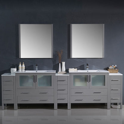 Fresca Torino 108 Gray Modern Double Sink Bathroom Vanity w/ 3 Side Cabinets & Integrated Sinks