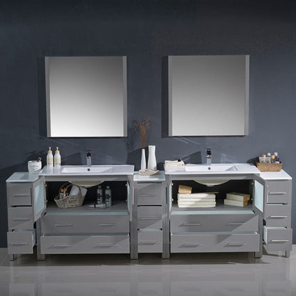 Fresca Torino 108 Gray Modern Double Sink Bathroom Vanity w/ 3 Side Cabinets & Integrated Sinks