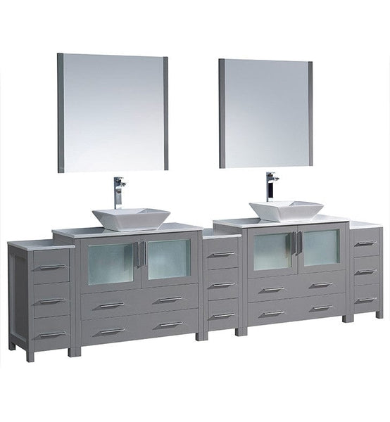 Fresca Torino 108 Gray Modern Double Sink Bathroom Vanity w/ 3 Side Cabinets & Vessel Sinks |  FVN62-108GR-VSL