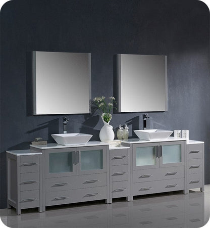 Fresca Torino 108 Gray Modern Double Sink Bathroom Vanity w/ 3 Side Cabinets & Vessel Sinks