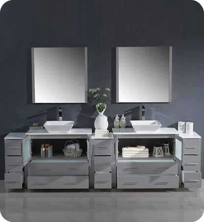 Fresca Torino 108 Gray Modern Double Sink Bathroom Vanity w/ 3 Side Cabinets & Vessel Sinks