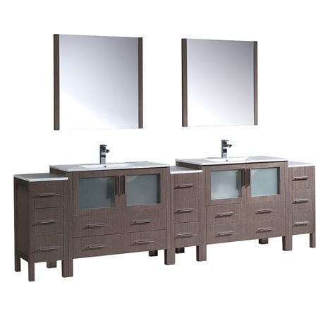 Fresca Torino 108" Gray Oak Modern Double Sink Bathroom Vanity w/ 3 Side Cabinets & Integrated Sinks