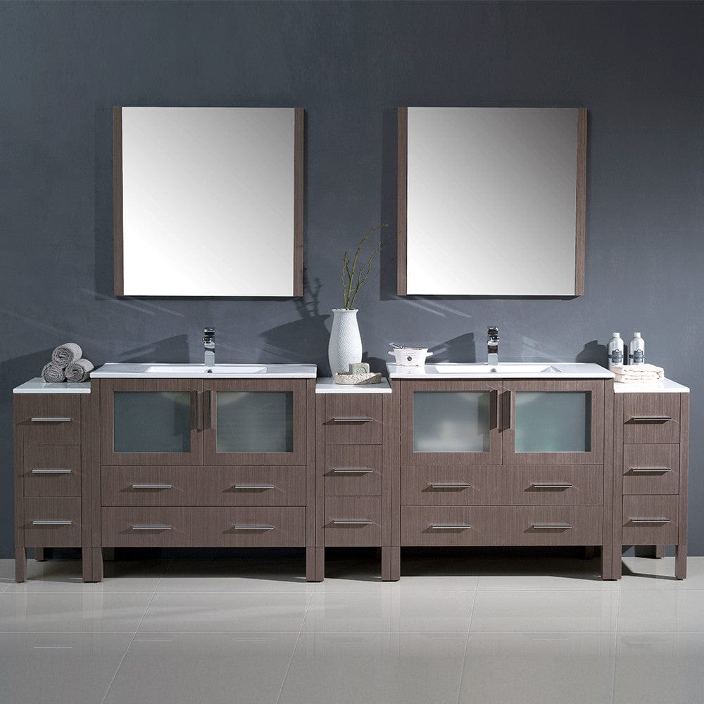 Fresca Torino 108 Gray Oak Modern Double Sink Bathroom Vanity w/ 3 Side Cabinets & Integrated Sinks