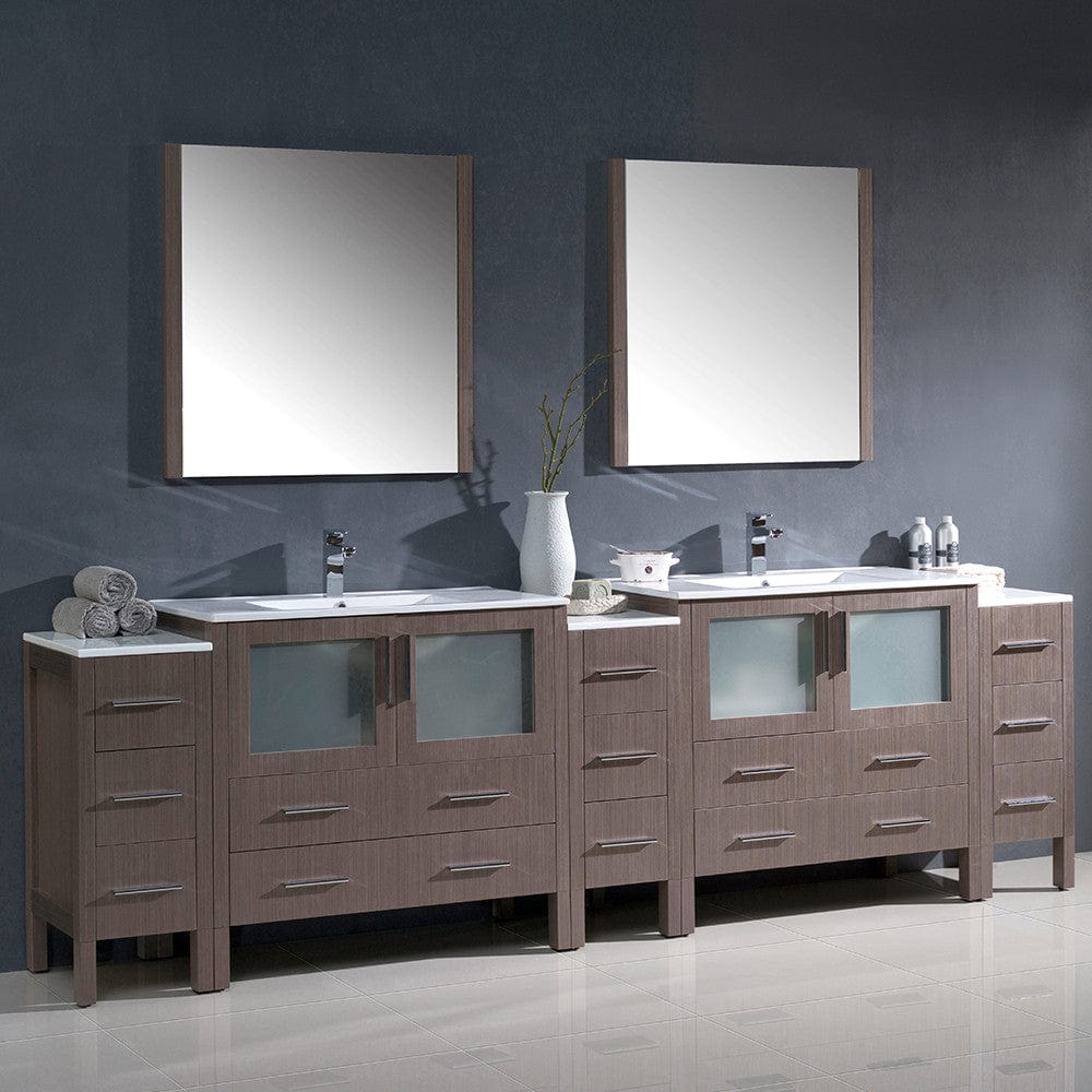 Fresca Torino 108 Gray Oak Modern Double Sink Bathroom Vanity w/ 3 Side Cabinets & Integrated Sinks