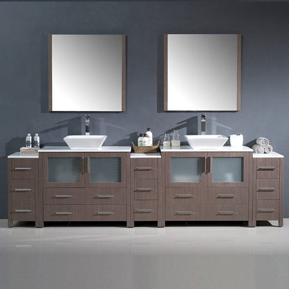 Fresca Torino 108 Gray Oak Modern Double Sink Bathroom Vanity w/ 3 Side Cabinets & Vessel Sinks