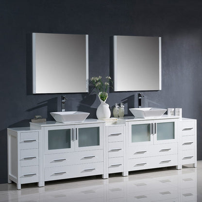 Fresca Torino 108 White Modern Double Sink Bathroom Vanity w/ 3 Side Cabinets & Vessel Sinks