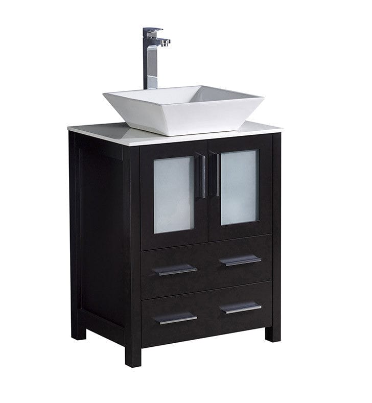 Fresca Torino 24" Espresso Modern Bathroom Cabinet w/ Top &Vessel Sink