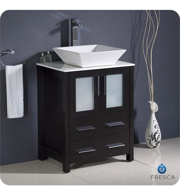 Fresca Torino 24 Espresso Modern Bathroom Cabinet w/ Top &Vessel Sink