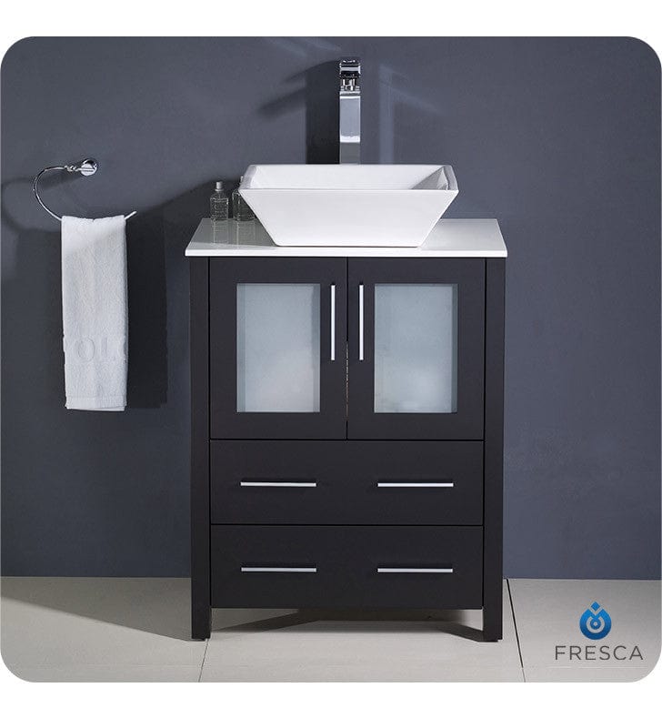 Fresca Torino 24 Espresso Modern Bathroom Cabinet w/ Top &Vessel Sink