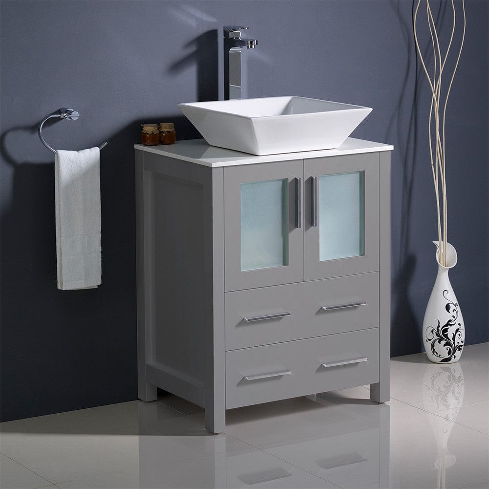 Fresca Torino 24 Gray Modern Bathroom Cabinet w/ Top &Vessel Sink