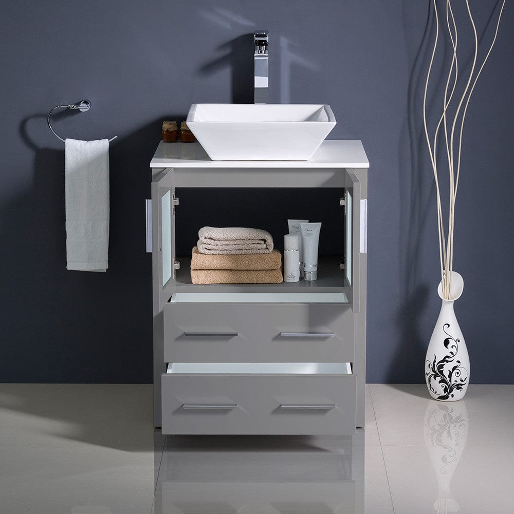 Fresca Torino 24 Gray Modern Bathroom Cabinet w/ Top &Vessel Sink