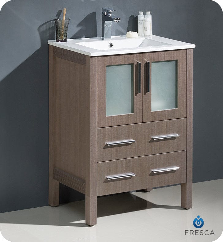 Fresca Torino 24 Gray Oak Modern Bathroom Cabinet w/ Integrated Sink