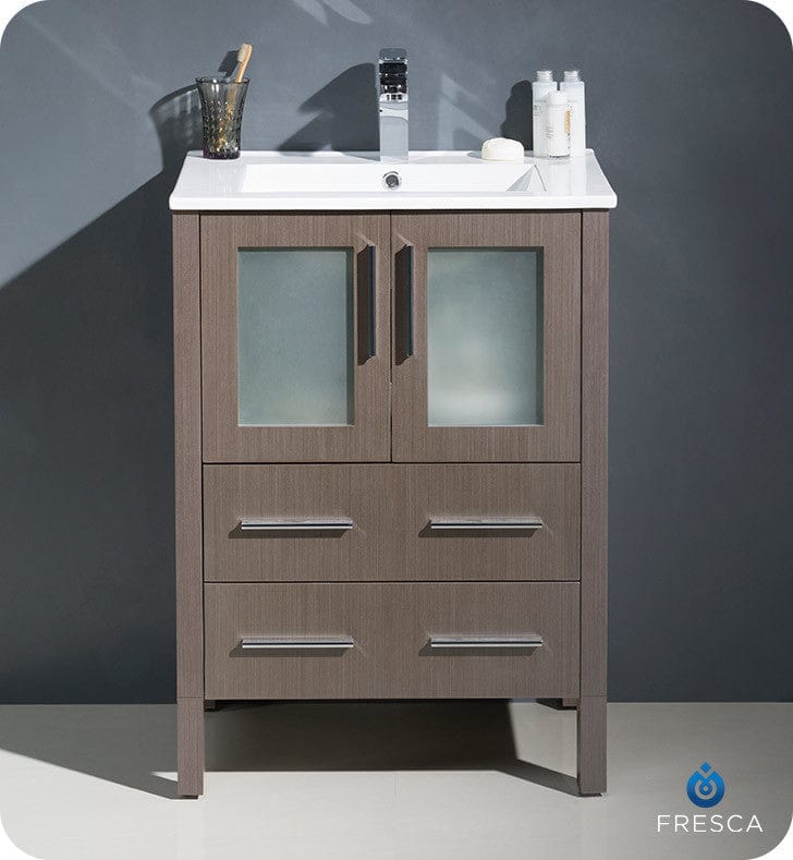 Fresca Torino 24 Gray Oak Modern Bathroom Cabinet w/ Integrated Sink