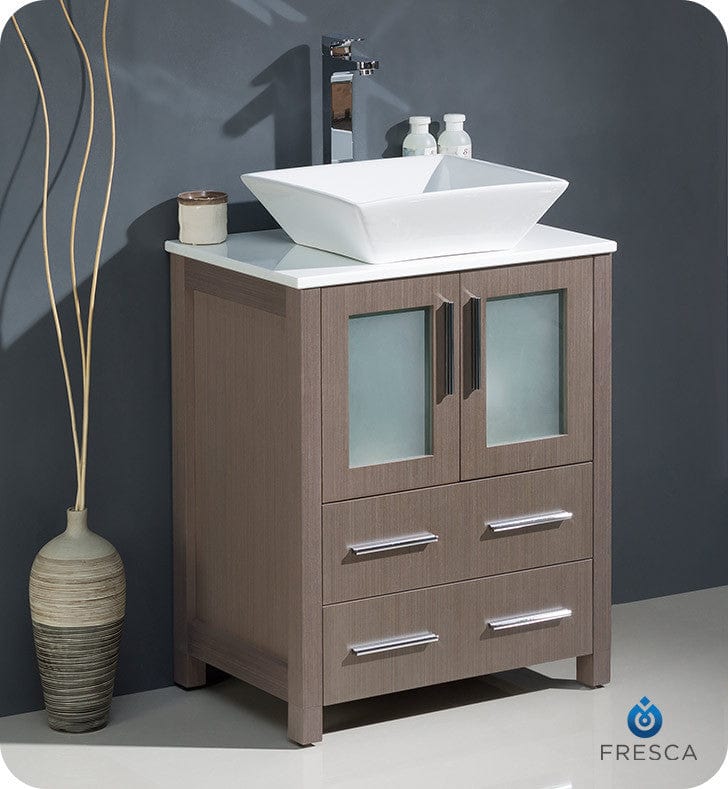 Fresca Torino 24 Gray Oak Modern Bathroom Cabinet w/ Top & Vessel Sink