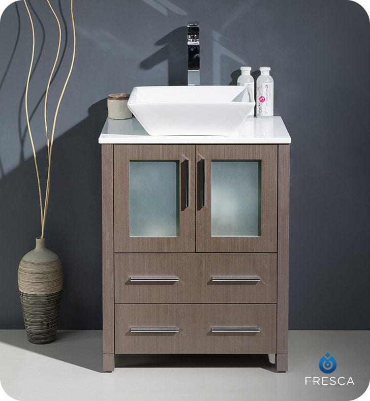 Fresca Torino 24 Gray Oak Modern Bathroom Cabinet w/ Top & Vessel Sink