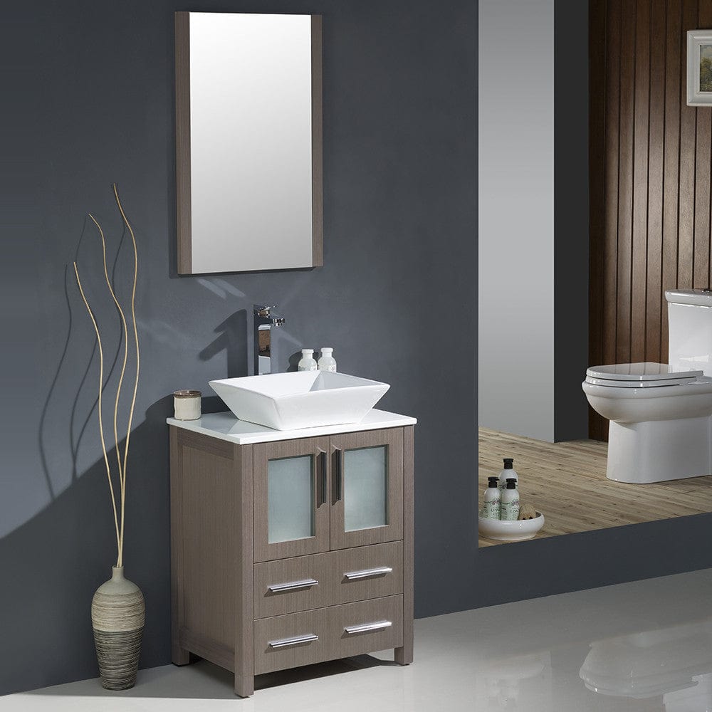 Fresca Torino 24 Gray Oak Modern Bathroom Vanity w/ Vessel Sink