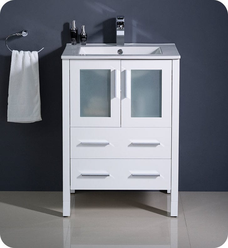 Fresca Torino 24 White Modern Bathroom Cabinet w/ Top & Integrated Sink