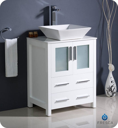 Fresca Torino 24 White Modern Bathroom Cabinet w/ Top & Vessel Sink