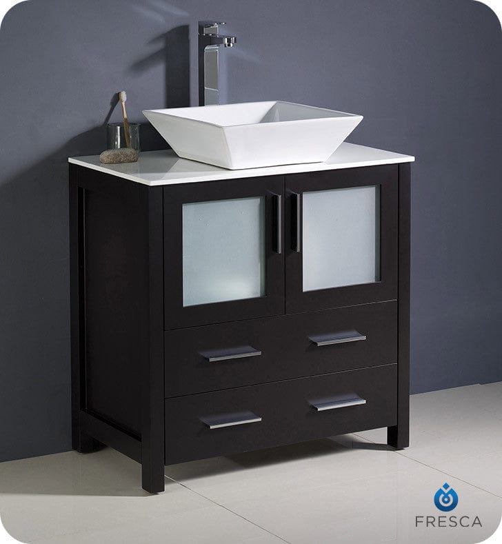 Fresca Torino 30 Espresso Modern Bathroom Cabinet w/ Top & Vessel Sink