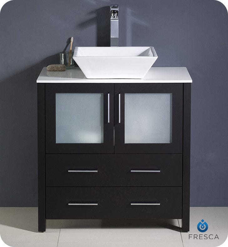 Fresca Torino 30 Espresso Modern Bathroom Cabinet w/ Top & Vessel Sink