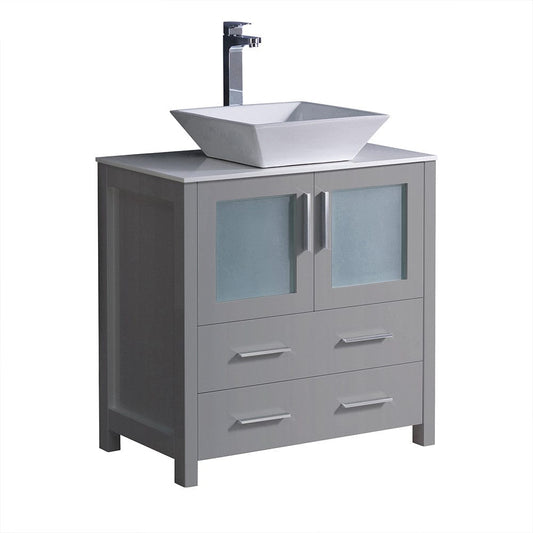 Fresca Torino 30" Gray Modern Bathroom Cabinet w/ Top & Vessel Sink