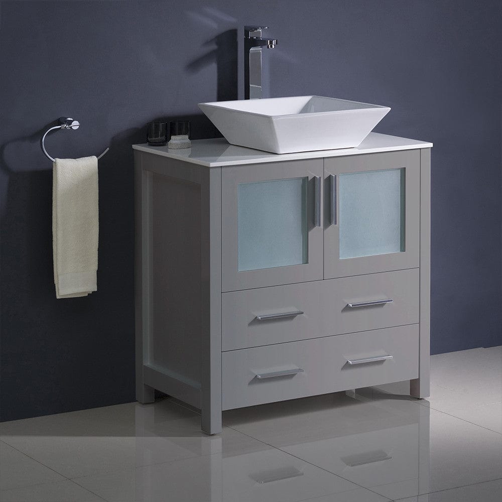 Fresca Torino 30 Gray Modern Bathroom Cabinet w/ Top & Vessel Sink