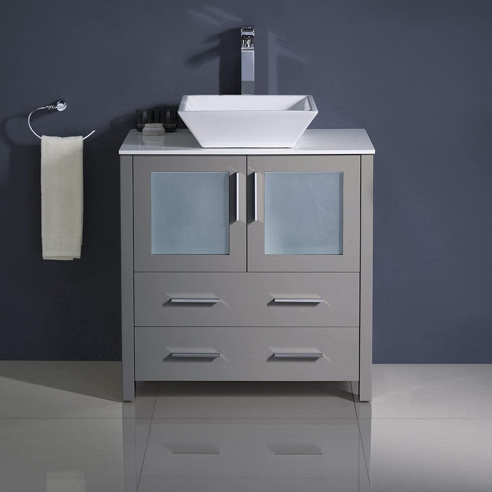 Fresca Torino 30 Gray Modern Bathroom Cabinet w/ Top & Vessel Sink