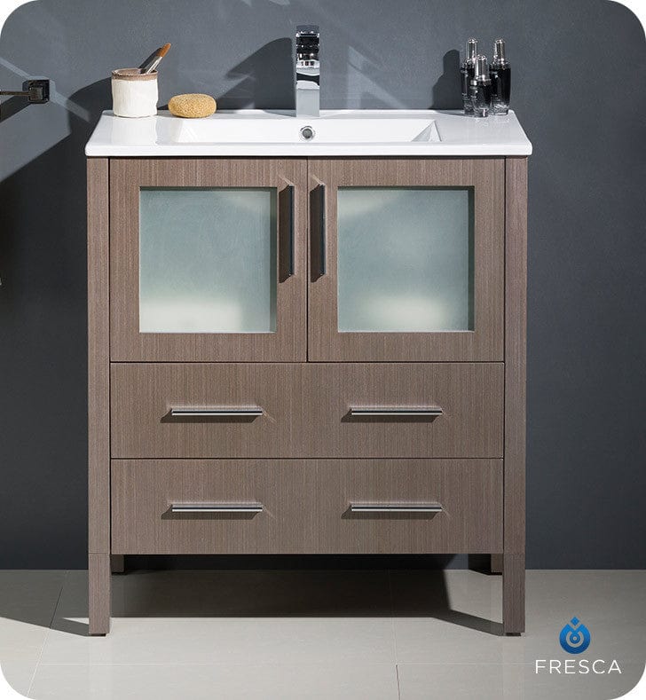 Fresca Torino 30 Gray Oak Modern Bathroom Cabinet w/ Integrated Sink