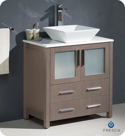 Fresca Torino 30 Gray Oak Modern Bathroom Cabinet w/ Top & Vessel Sink